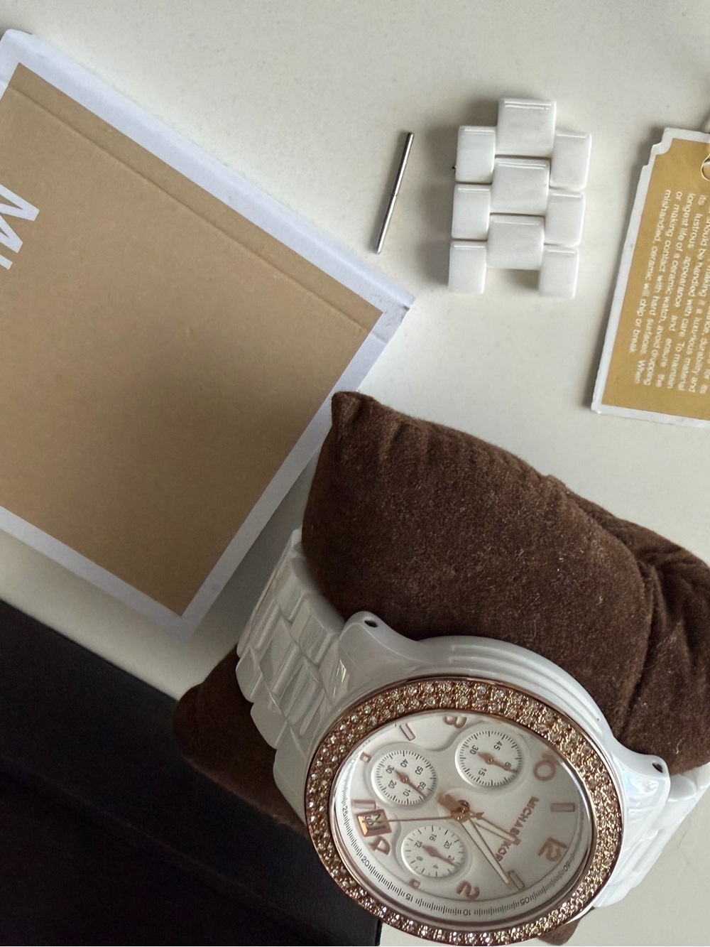 Michael Kors MK5269 Ladies White Ceramic Watch RoseGold Swarovski Crystals Bezel - Picture 6 of 13